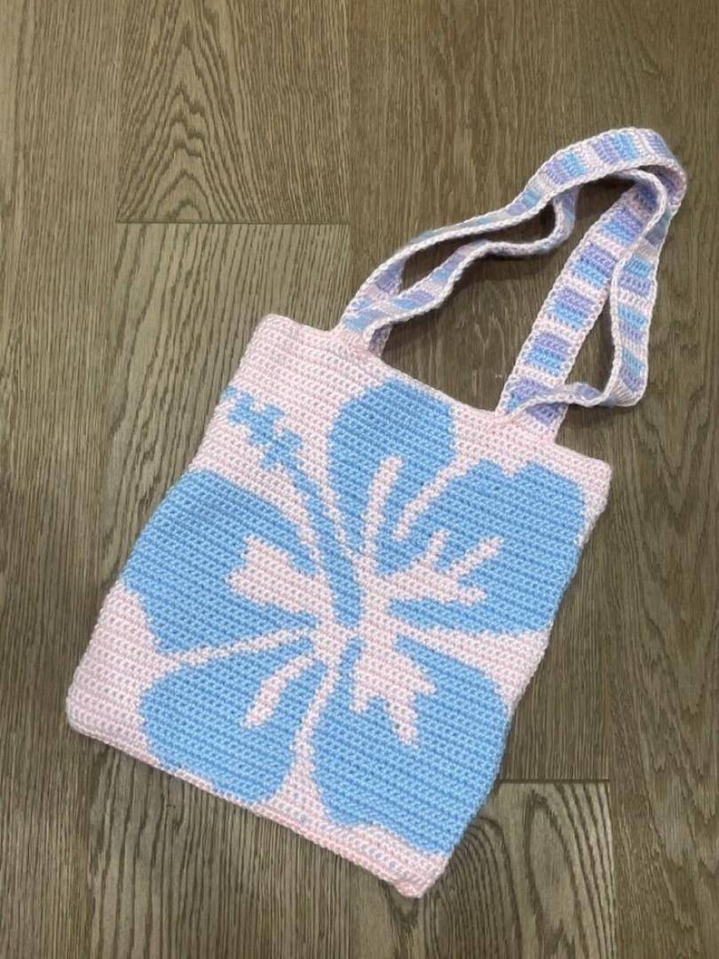 HIBISCUS FLOWER TOTE BAG CROCHET KNIT PURSE
