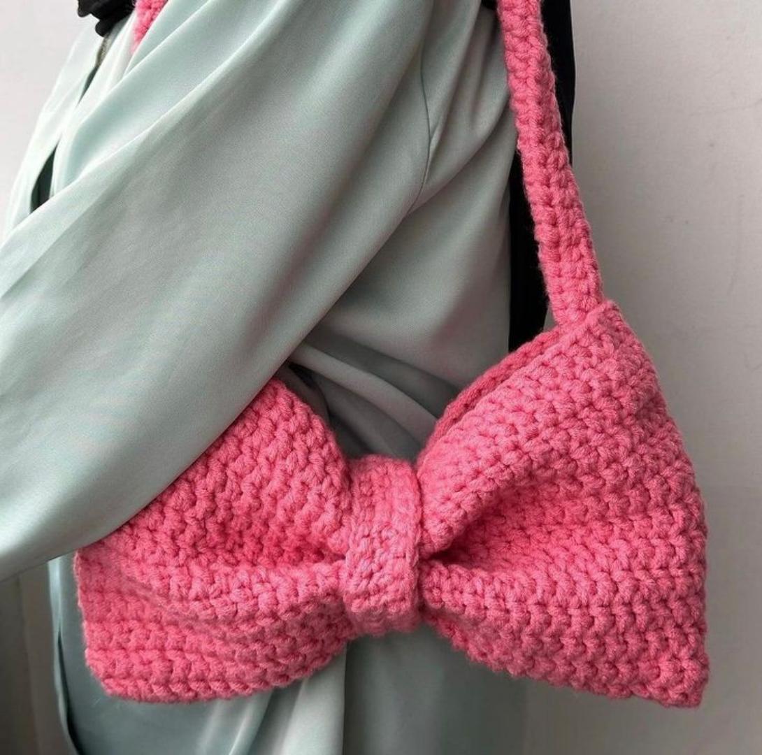 CROCHET UNISEX SHOULDER BOW BAG WITH DETACHABLE PIECE