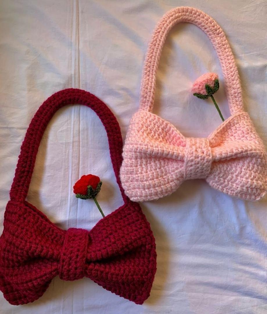 CROCHET UNISEX SHOULDER BOW BAG WITH DETACHABLE PIECE