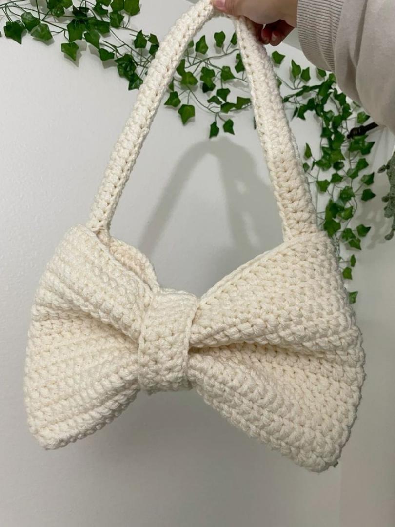 CROCHET UNISEX SHOULDER BOW BAG WITH DETACHABLE PIECE