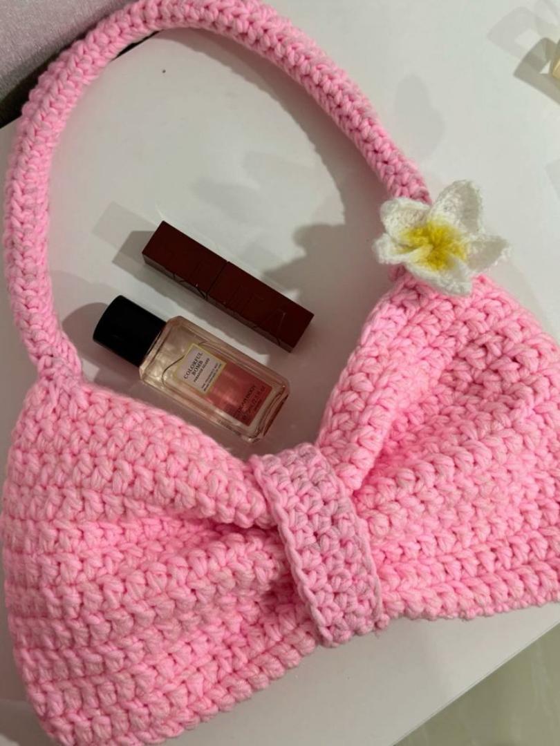 CROCHET UNISEX SHOULDER BOW BAG WITH DETACHABLE PIECE