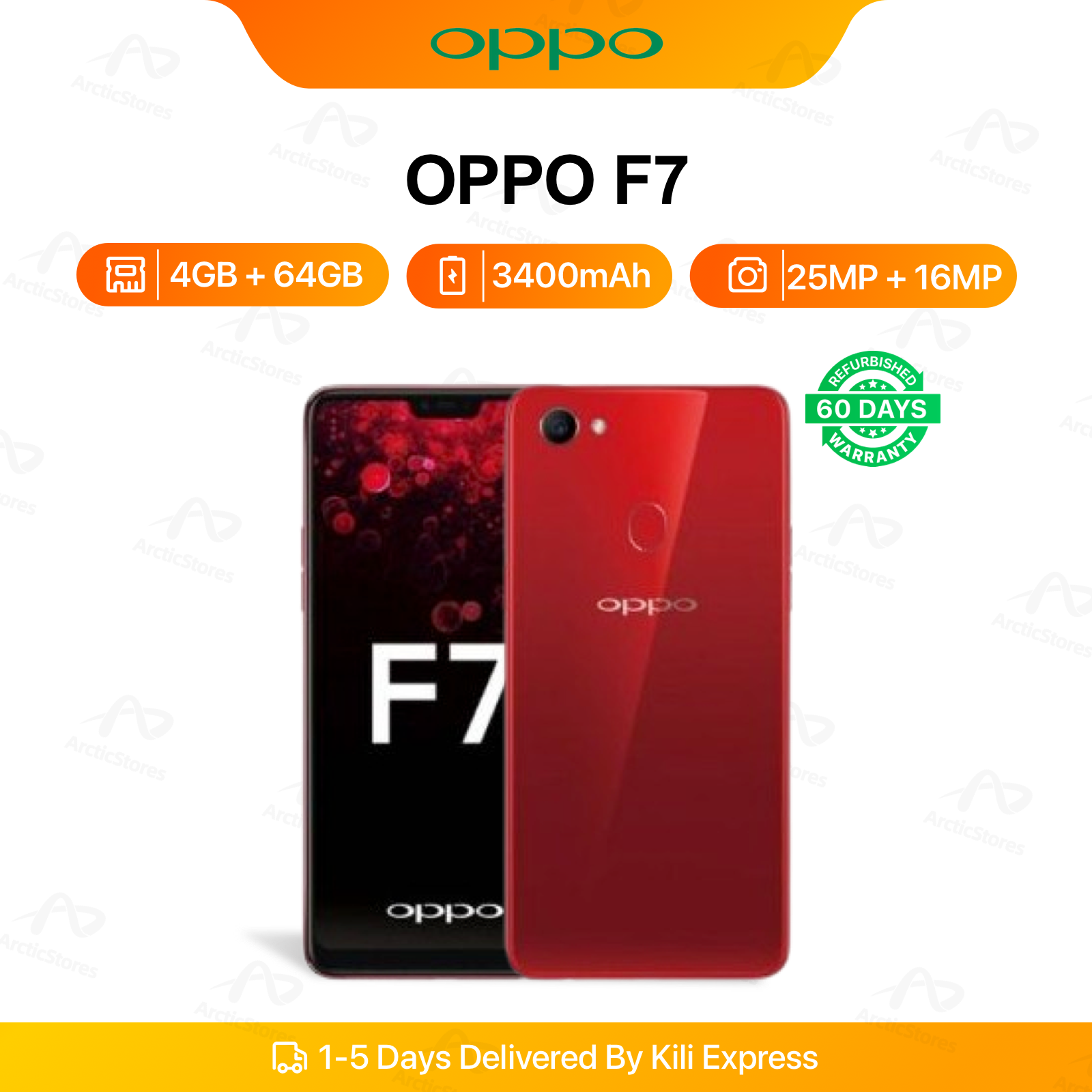 Refurbished Oppo F7 6.23" 4GB RAM+64GB ROM 16MP+25MP Camera 3400mAh (Dual SIM) Android Smartphone/Mobile Phones