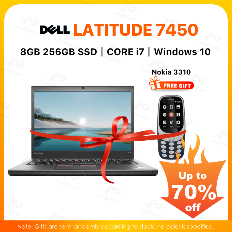 【Buy 1 Get 1 Nokia 3310 Free】Dell Latitude 7450 Intel core i7 8GB RAM + 256GB SSD Laptop 5th Gen 14" inch Display Refurbished Notebook Computer Windows Office + NOKIA 3310