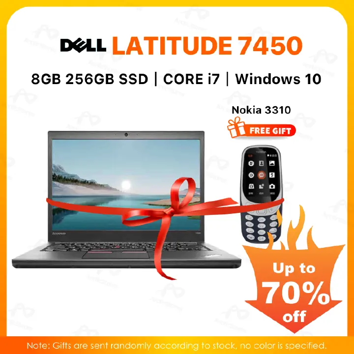 【Buy 1 Get 1 Nokia 3310 Free】Dell Latitude 7450 Intel core i7 8GB RAM + 256GB SSD Laptop 5th Gen 14" inch Display Refurbished Notebook Computer Windows Office + NOKIA 3310