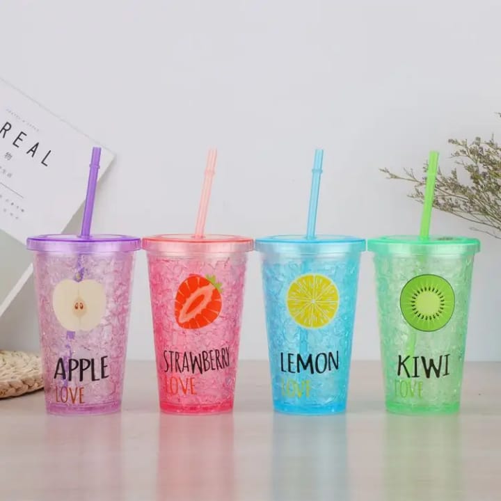 New Arrivals!!Gel freezer glass insulated travel mug with straw Double Wall Gel Freezer Tumbler with Lid and Straw, Cooling Cup,Travel Mug