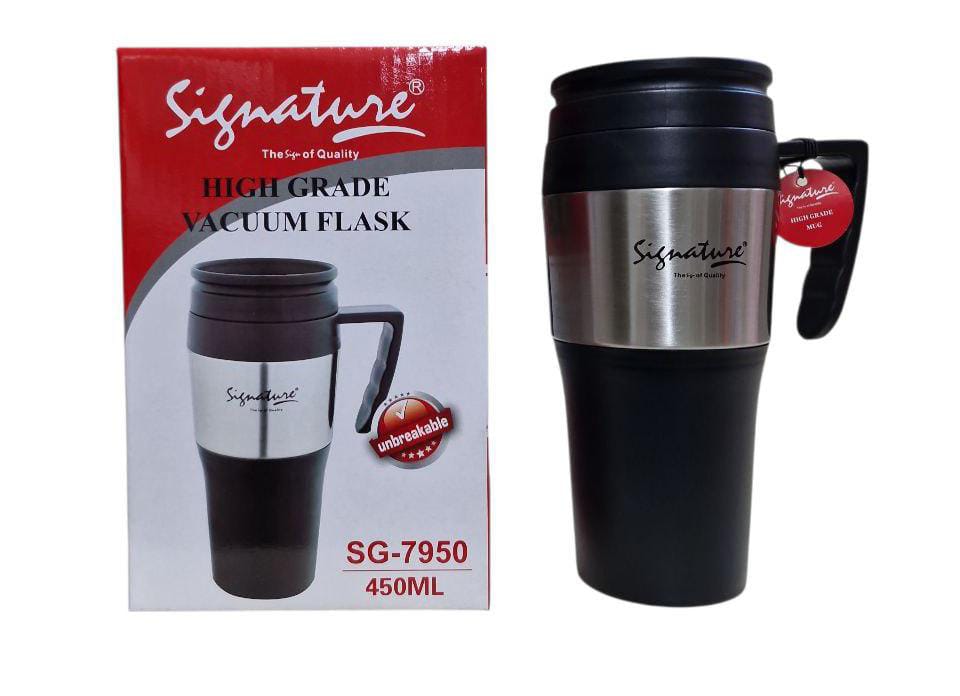 Signature Unbreakable Vacuum Travel Mugs SG-7950 With Handle 450ml Thermal Cup for Milk Water or Coffee Drink either Hot or Cold