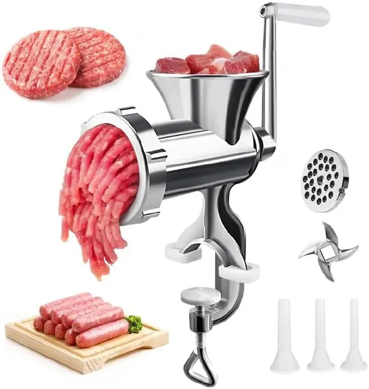 OFFER!!Manual Meat Mincer, Grinder. Manual Meat Grinder Sausage Maker Table Mount Pork Mincer Sausage Stuffer Funnel Make Homemade Burger Patties Hand Operated Kitchen Tool