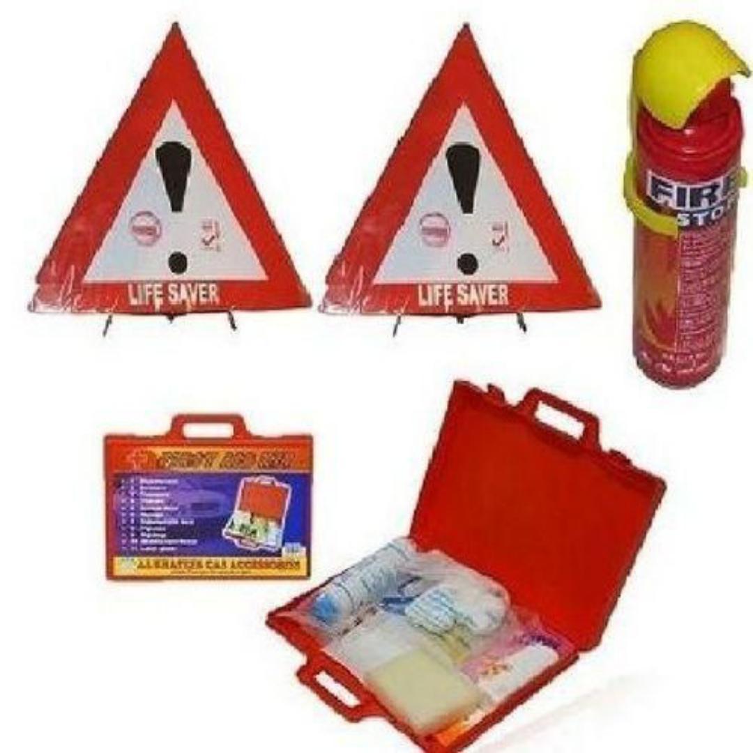 Gen Warning Sign Triangle Life Saver Reflector, Fire Extinguisher & First Aid Kit Emergency & Compliance Kit Set