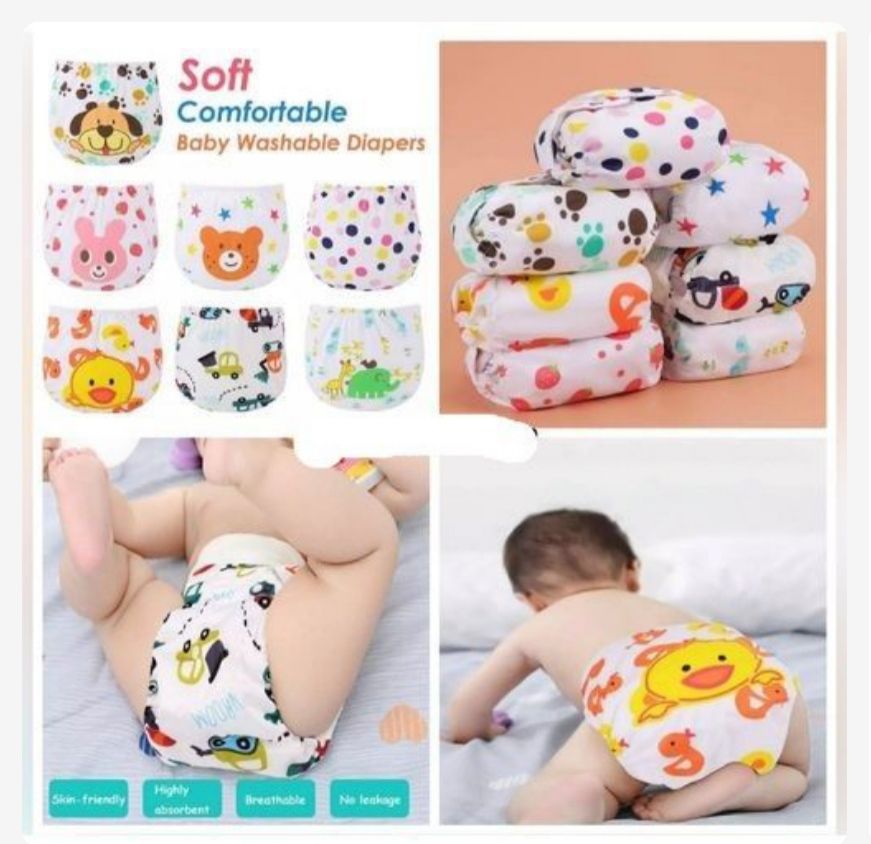 Adjustable Washable Baby Diapers 0-2Y - 3 Inserts, TPU & Cotton, Multicolor
