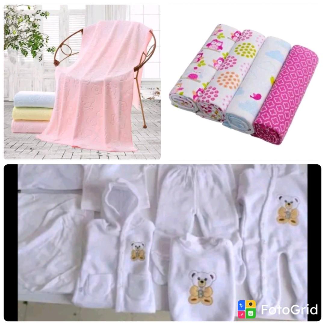 newborn receiving set,8 pieces of baby clothes,a towel, 4pieces receiving shawls,frannel