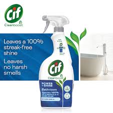 Cif Cleanboost Power & Shine Bathroom Spray 100% soap scum & limescale removal for cleaning ceramic, chrome, enamel, plastic, and stainless-steel surfaces 700 ml