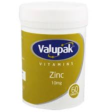 Valupak Zinc Tablets 10mg 60 Pieces-Zinc helps support the health of normal skin, hair and nails and also helps maintain normal vision and normal bones.