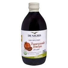 De Nigris Raw Unfiltered Pomegranate Vinegar Organic 500ml- Organic, raw, unfiltered Pomegranate vinegar produced from pure organic pomegranate juice and not from concentrate
