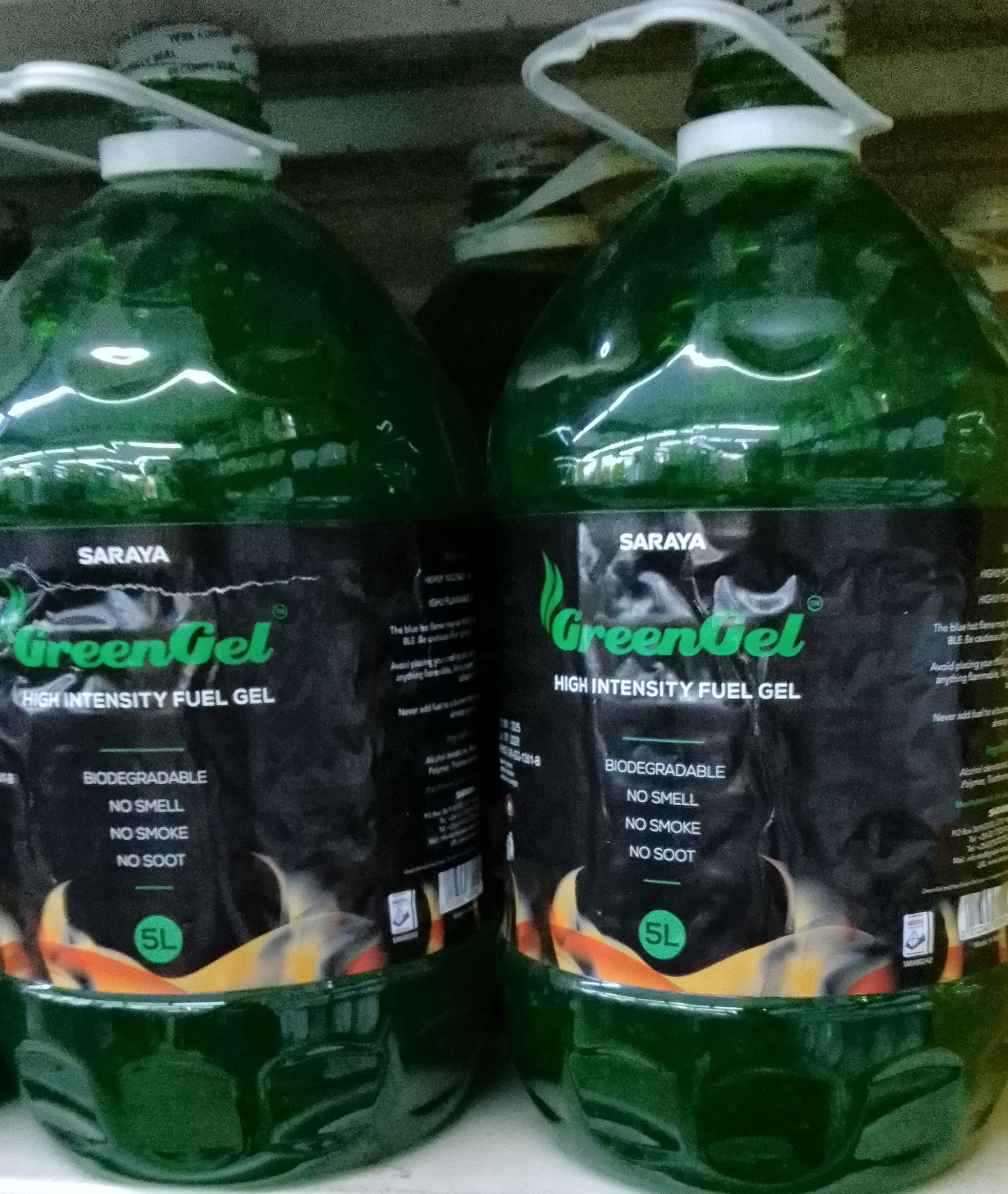 Saraya Green Gel High  intensity fuel Gel -5 Litres(a completely renewable energy source. Bio Power gel is constituted from denatured ethanol.Non toxic , non smoke, odourless and 100% biodegradable. )