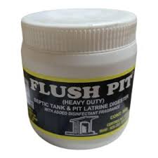 Flush Pit 500g-is a heavy-duty solution for pit latrines and septic tanks that clears sludge and stinking smells.Faster decomposition of papers and diapers in latrines and septic tanks