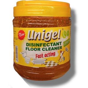 Unigel Lemon Disinfectant Floor Cleaner - 1Kg cuts through stubborn dirt, effectively sanitizing and cleaning floors made from linoleum, PVC, sealed woods, sealed cork, terrazzo, thermoplastic floors.