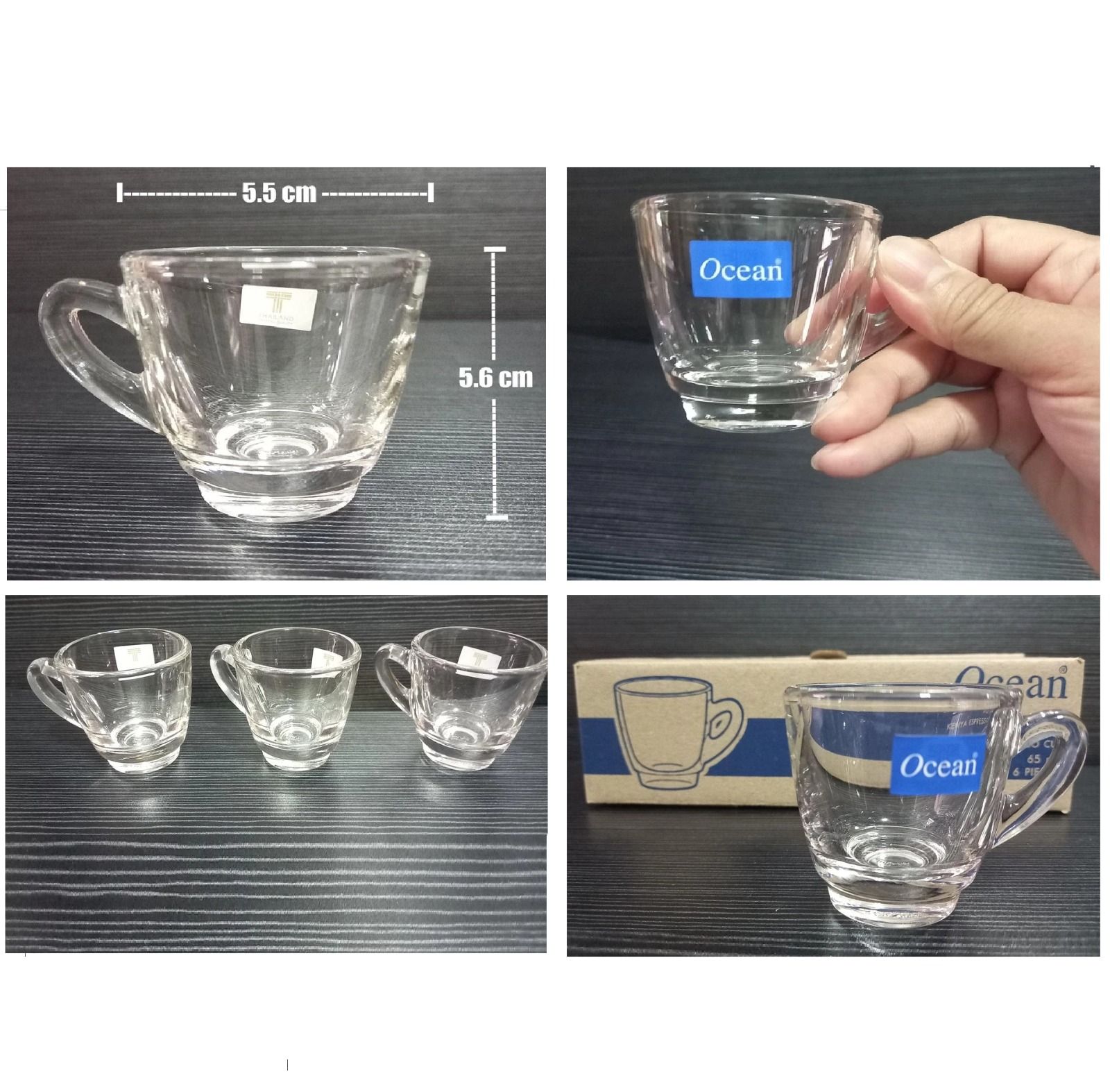 6 PC Set Ocean Kenya Cappuccino Cup 245ml Glass Cup