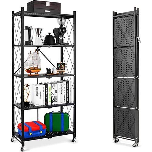 4 Tier Foldable Kitchen Metallic Storage Rack With Wheels