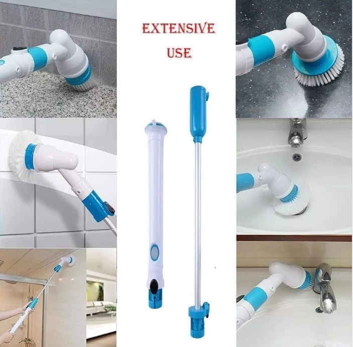 Electric Rechargeable 3-Head Spin Scrubber Cleaning & Multi-functional Brush with Replaceable Brush Heads Extension Handle