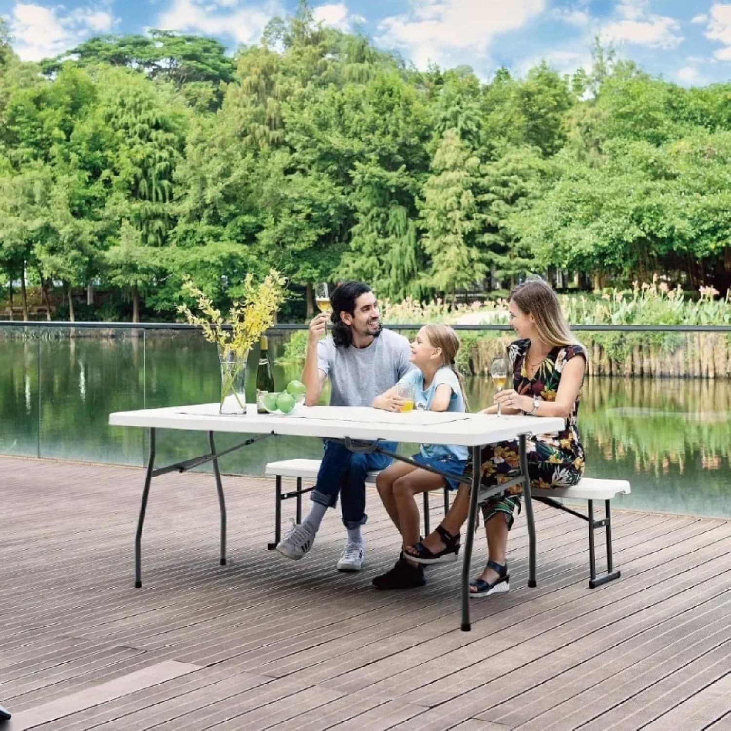 Folding Tables Portable Multi-Functional Long Table for Indoor Outdoor Camping Picnic Parties, Heavy Duty Training Table, Dining Party Office Wedding Picnic Table 8ft