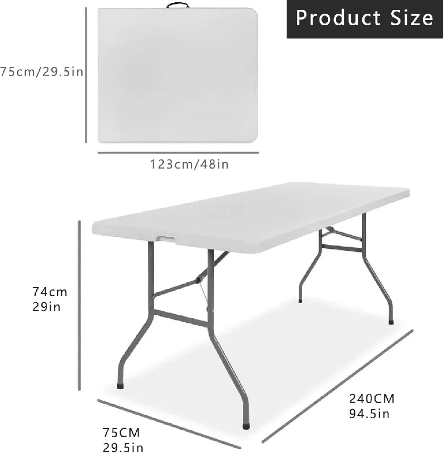 Folding Tables Portable Multi-Functional Long Table for Indoor Outdoor Camping Picnic Parties, Heavy Duty Training Table, Dining Party Office Wedding Picnic Table 8ft
