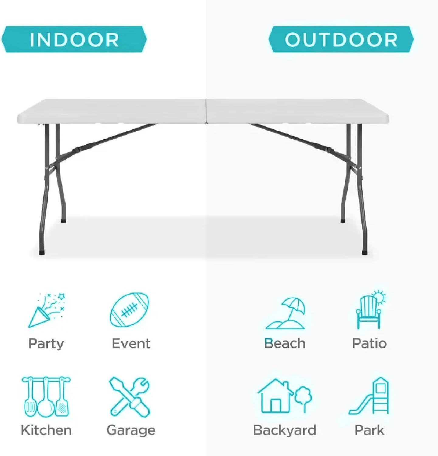 Folding Tables Portable Multi-Functional Long Table for Indoor Outdoor Camping Picnic Parties, Heavy Duty Training Table, Dining Party Office Wedding Picnic Table 8ft