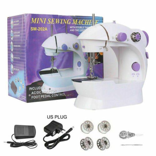 Sewing Machine Mini Portable Household Domestic Night Light Foot Pedal Straight Line Hand Table Two Thread Kit Electric Manual
