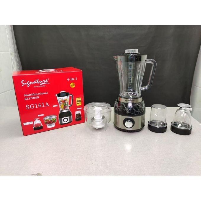Signature 4 in 1 Multifunctional Electric Blender (1000 Watts) – 1.8 Ltrs Unbreakable Jug Waterproof Motor Stainless Steel Blade with JUICER / CHOPPER / GRINDER PEANUT BUTTER / GRINDER