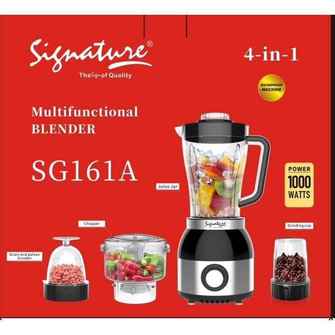 Signature 4 in 1 Multifunctional Electric Blender (1000 Watts) – 1.8 Ltrs Unbreakable Jug Waterproof Motor Stainless Steel Blade with JUICER / CHOPPER / GRINDER PEANUT BUTTER / GRINDER