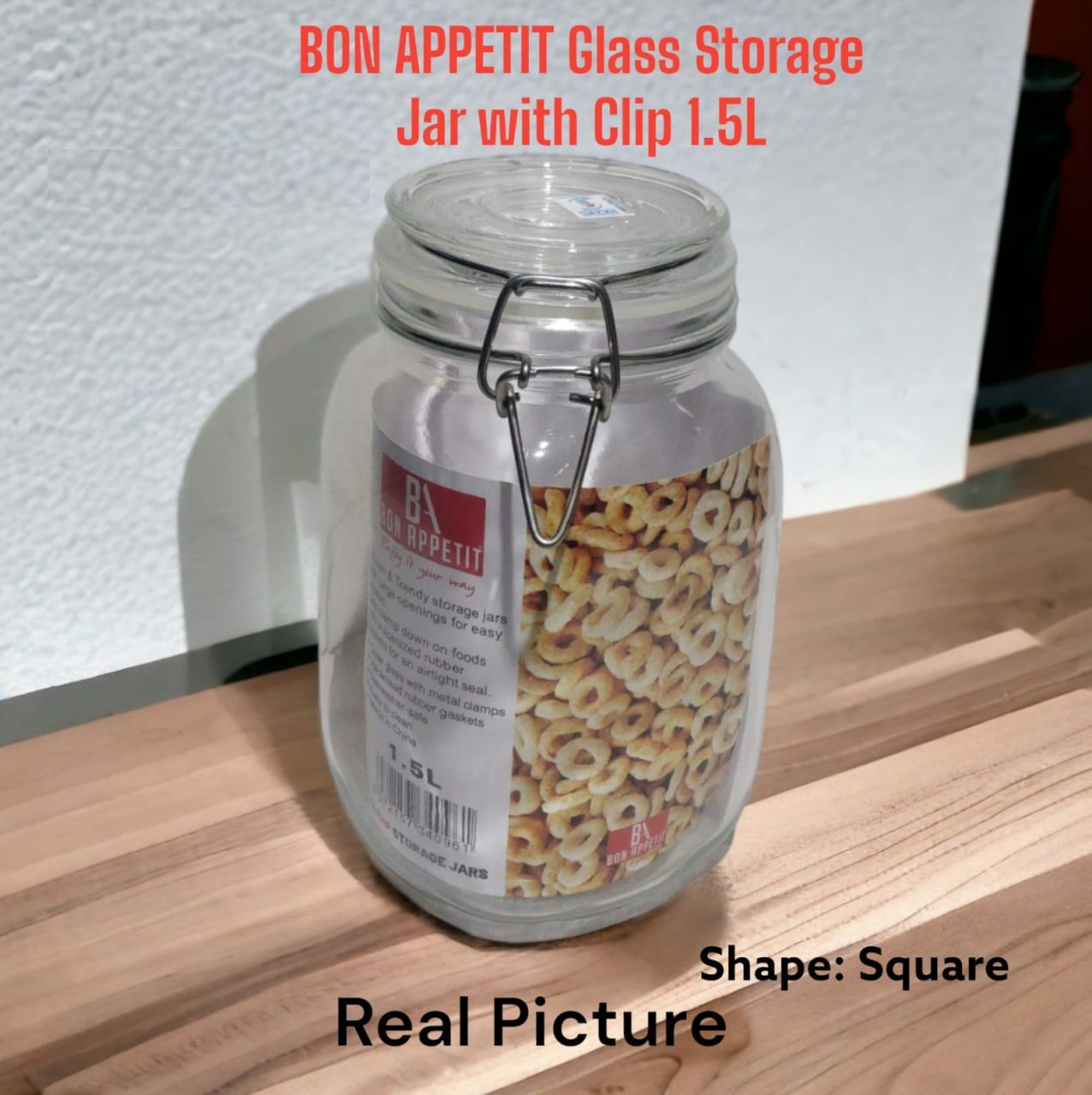 Classy, Quality, Durable & Stylish Bon Appetit Glass Storage Jar with Clip