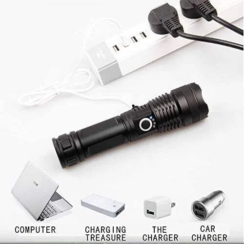 Super Bright LED Zoom Flashlight Torch Usb Rechargeable Waterproof Lamp