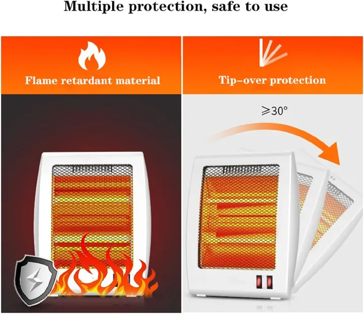 Room Heater Compact Portable Heater, Quartz Tube Heater, 2 settings, Hidden Handle, Great for use in Home, Dorm, Office Desktop, and Kitchen, Tip-Over Switch