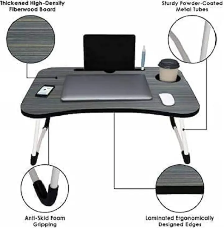Foldable Bed Table for Laptop, Laptop Desk Table Stand, Laptop Bed Tray Table with Storage Drawer, Notebook Stand Lap Desk for Writing Reading Eating, Portable Laptop Table for Bed Sofa Floor