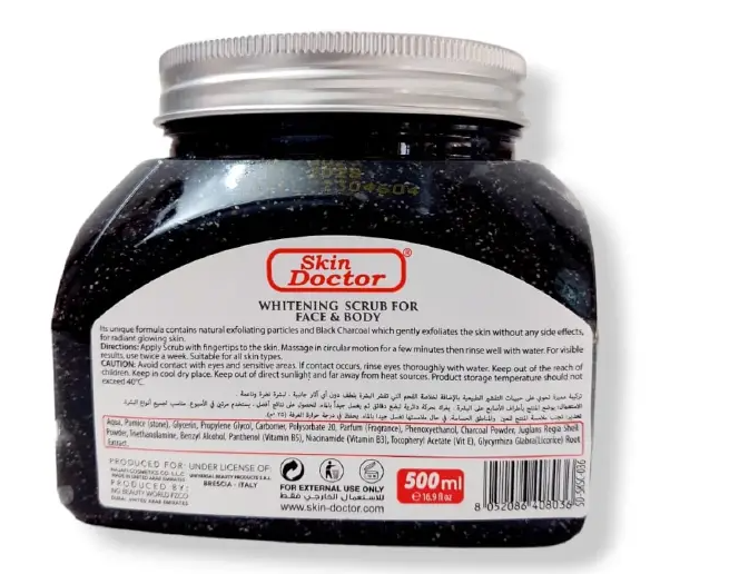 Skin Doctor Black Charcoal Face & Body Whitening Scrub - 500ml - Natural Care Skin Doctor Whitening Scrub For Face &Body-Black Charcoal