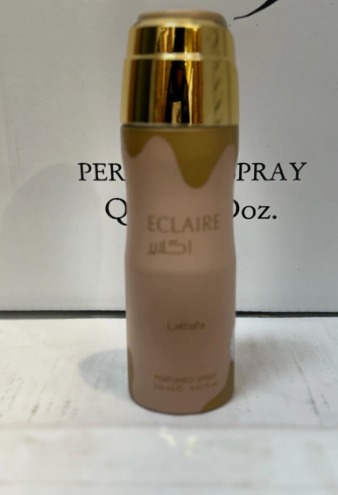 Lattafa Eclaire Sweet gourmand with caramel, milk, sugar, honey, white flowers, vanilla, praline, and musk 200 ml Body Spray for Women