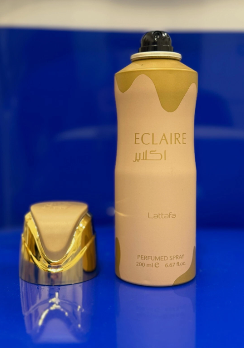 Lattafa Eclaire Sweet gourmand with caramel, milk, sugar, honey, white flowers, vanilla, praline, and musk 200 ml Body Spray for Women