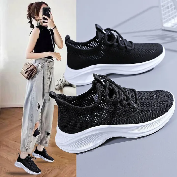 Women“s Casual Sneakers Mesh Breathable Lace-up Vulcanized Shoes Ladies Platform Comfort Sneakers Sandalias De Mujer Verano 2024