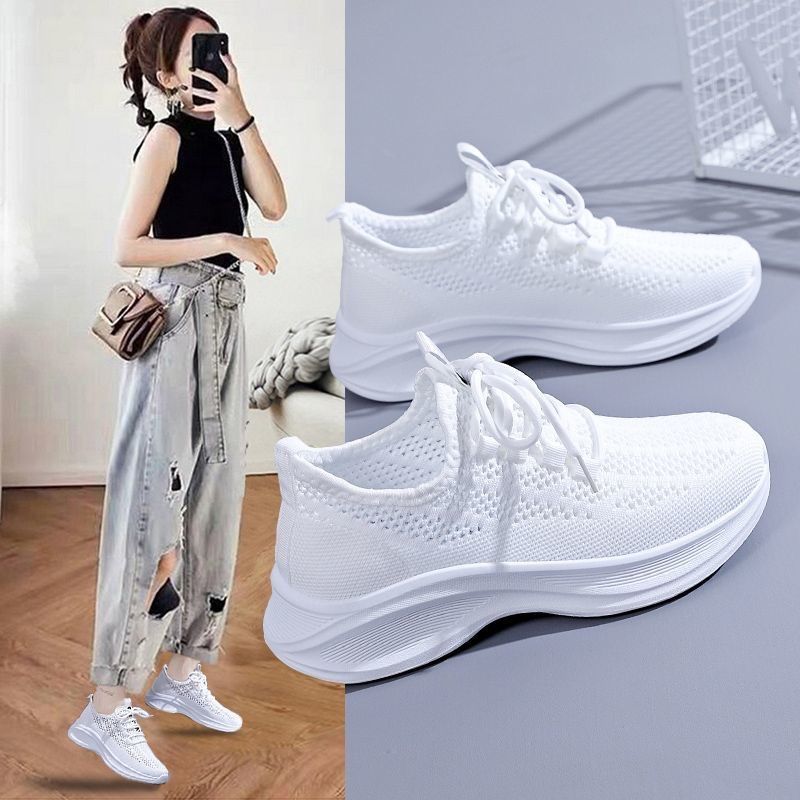 Women“s Casual Sneakers Mesh Breathable Lace-up Vulcanized Shoes Ladies Platform Comfort Sneakers Sandalias De Mujer Verano 2024
