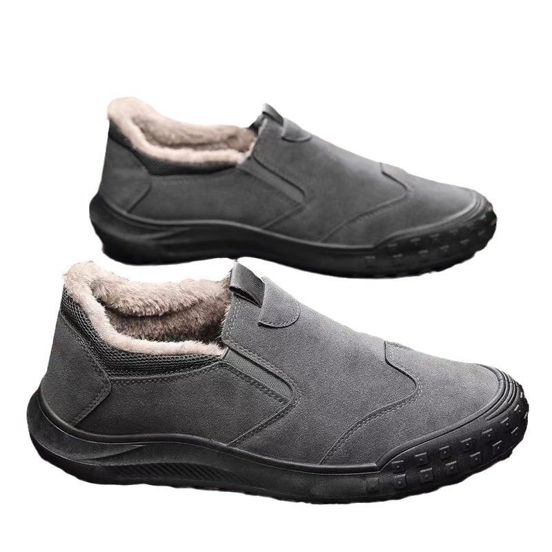 Men's Plush and thickened fashion Slip Resistatnt Work Sneaker Casual Loafers Leather Slip-on Walking Shoes for Men