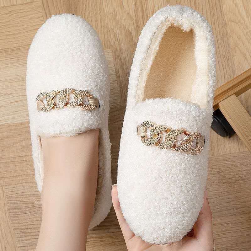Women's Plush Cotton Shoes Winter Outdoor Warm Snow Boots Flat Bottomed Lefu Shoes Lambhair Butterfly Decoration Design 2024