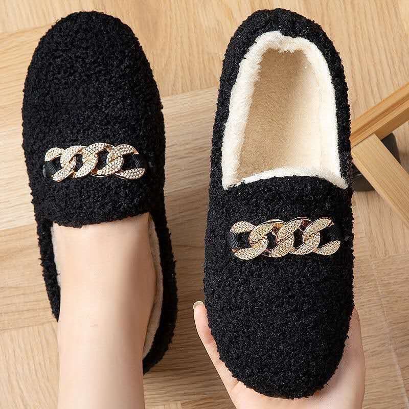 Women's Plush Cotton Shoes Winter Outdoor Warm Snow Boots Flat Bottomed Lefu Shoes Lambhair Butterfly Decoration Design 2024