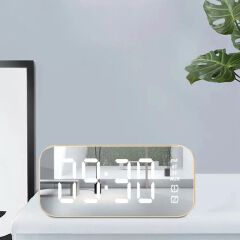 LED Mirror Screen Alarm Clock 5.0 Speaker FM Hand-free Call Watch Table Digital Clock Portable Wireless Bluetooth Table Decor