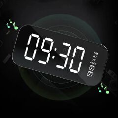 LED Mirror Screen Alarm Clock 5.0 Speaker FM Hand-free Call Watch Table Digital Clock Portable Wireless Bluetooth Table Decor