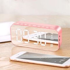 LED Mirror Screen Alarm Clock 5.0 Speaker FM Hand-free Call Watch Table Digital Clock Portable Wireless Bluetooth Table Decor