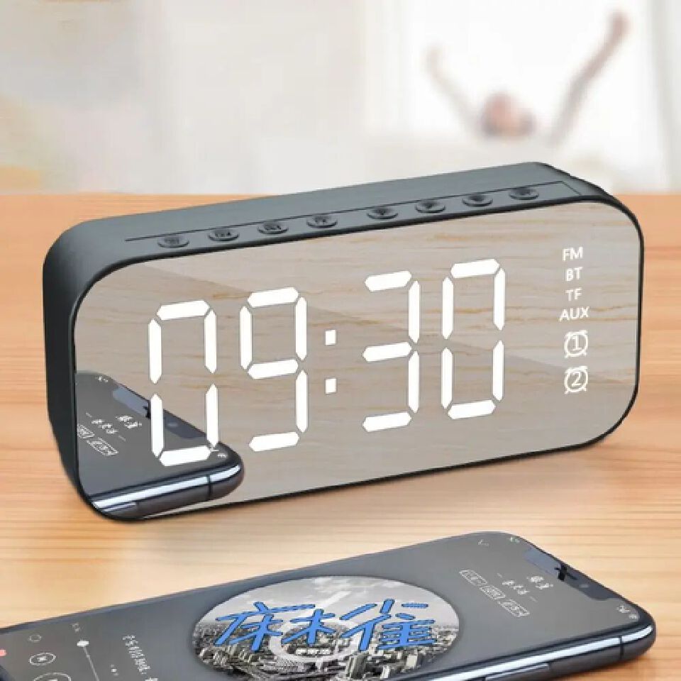 LED Mirror Screen Alarm Clock 5.0 Speaker FM Hand-free Call Watch Table Digital Clock Portable Wireless Bluetooth Table Decor