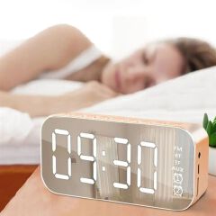 LED Mirror Screen Alarm Clock 5.0 Speaker FM Hand-free Call Watch Table Digital Clock Portable Wireless Bluetooth Table Decor