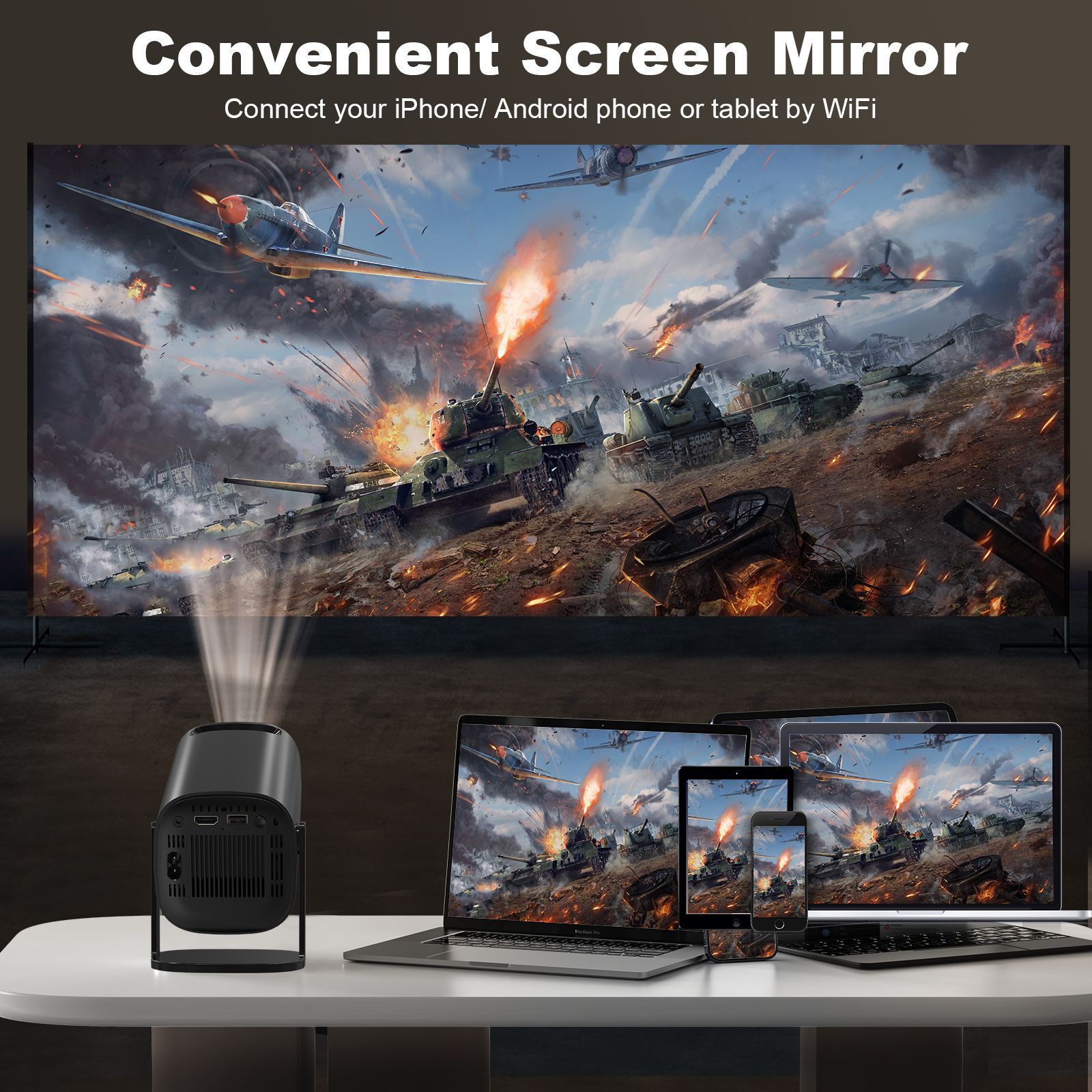 New 2024 4K Android 11 Dual Wifi6 200 ANSI Allwinner H713 BT5.0 1080P 1280*720P Home Cinema Outdoor portable Projetor
