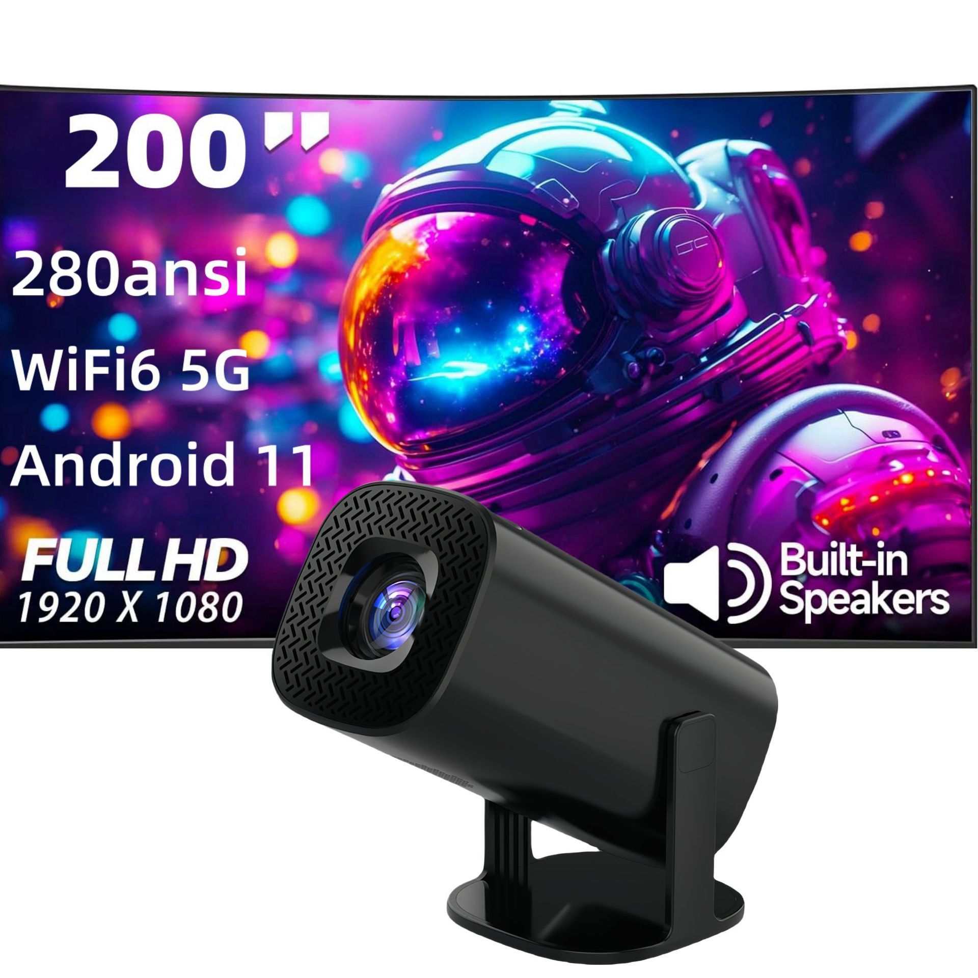 New 2024 4K Android 11 Dual Wifi6 200 ANSI Allwinner H713 BT5.0 1080P 1280*720P Home Cinema Outdoor portable Projetor