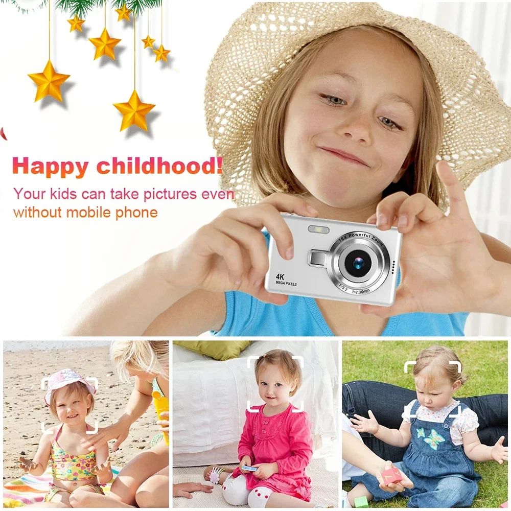 4K HD Digital Camera Child Camcorder Outdoor Anti-Shake Instant Photo Camera 16x Zoom Compact Cameras For Beginner Photography