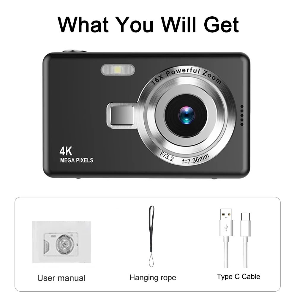 4K HD Digital Camera Child Camcorder Outdoor Anti-Shake Instant Photo Camera 16x Zoom Compact Cameras For Beginner Photography